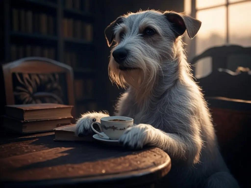 Dog drinking a tea