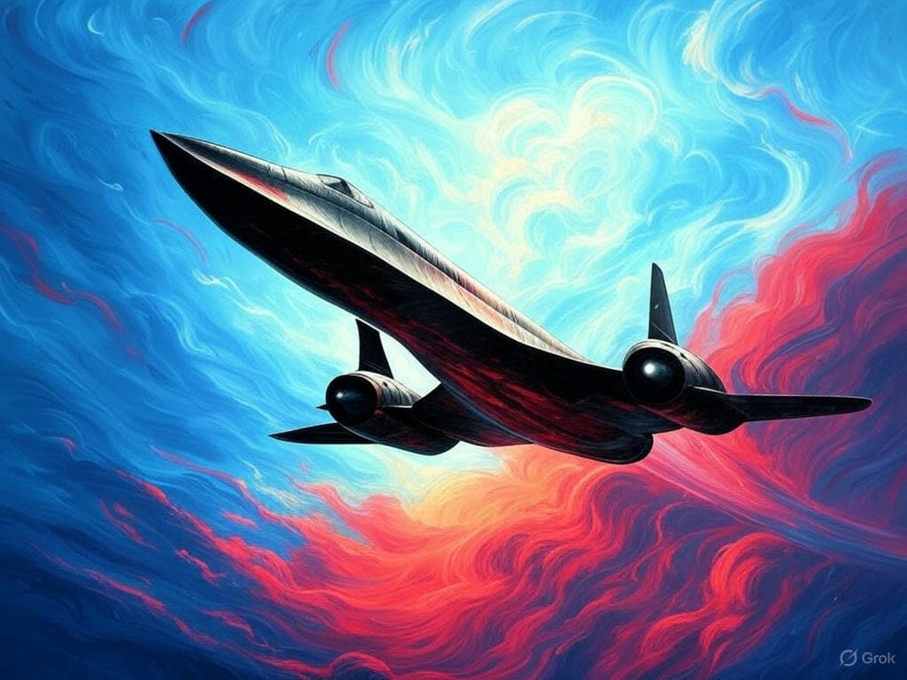 Lockheed SR-71 Blackbird flying through an abstract sky.