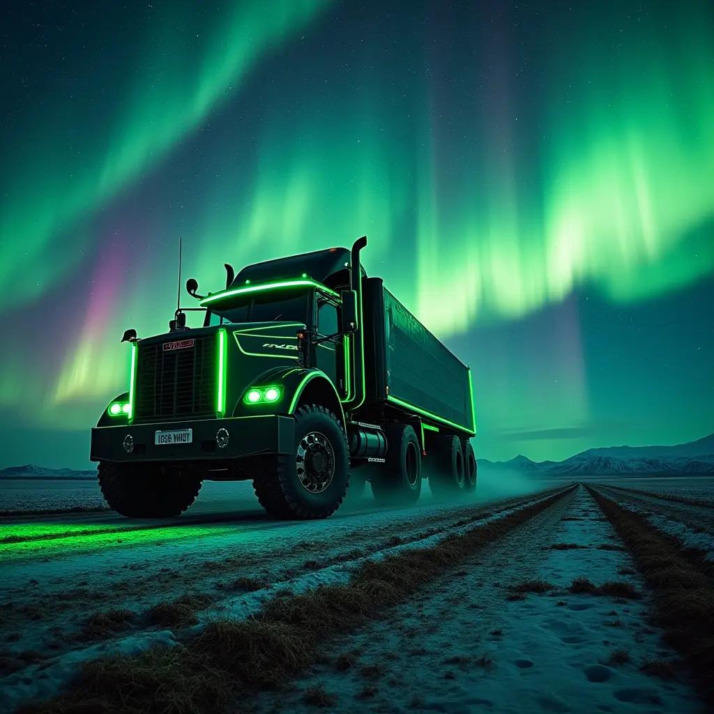 Cybertruck under an aurora - flux