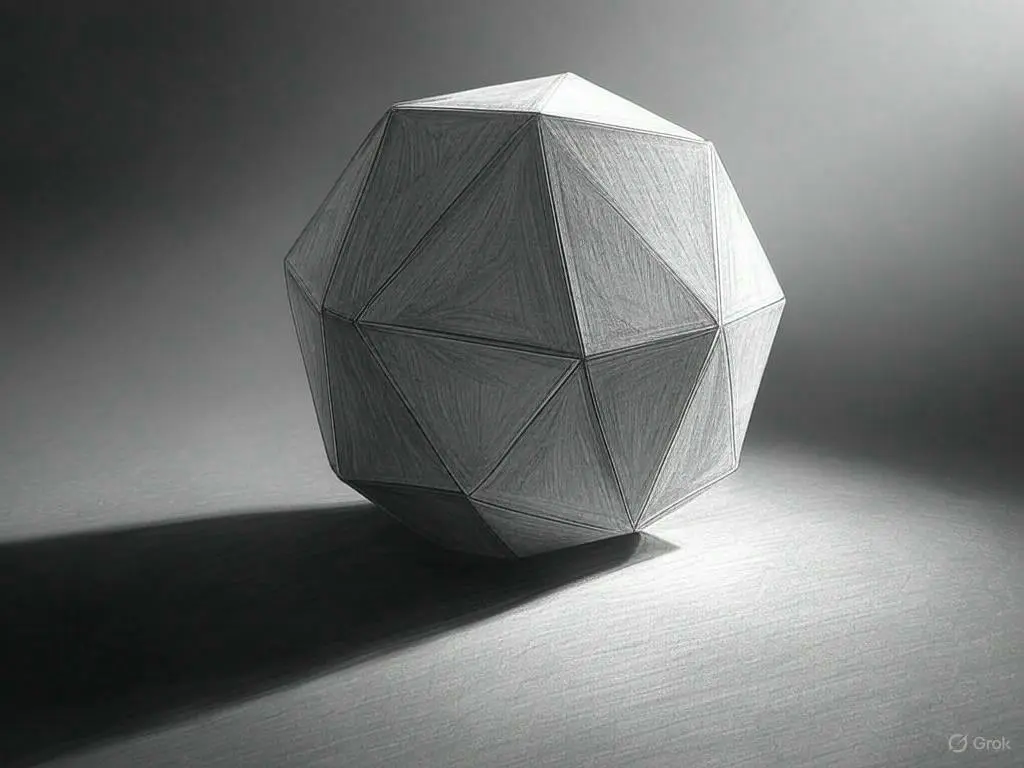A sketch of a multi-sided 3d geometric shape on paper.