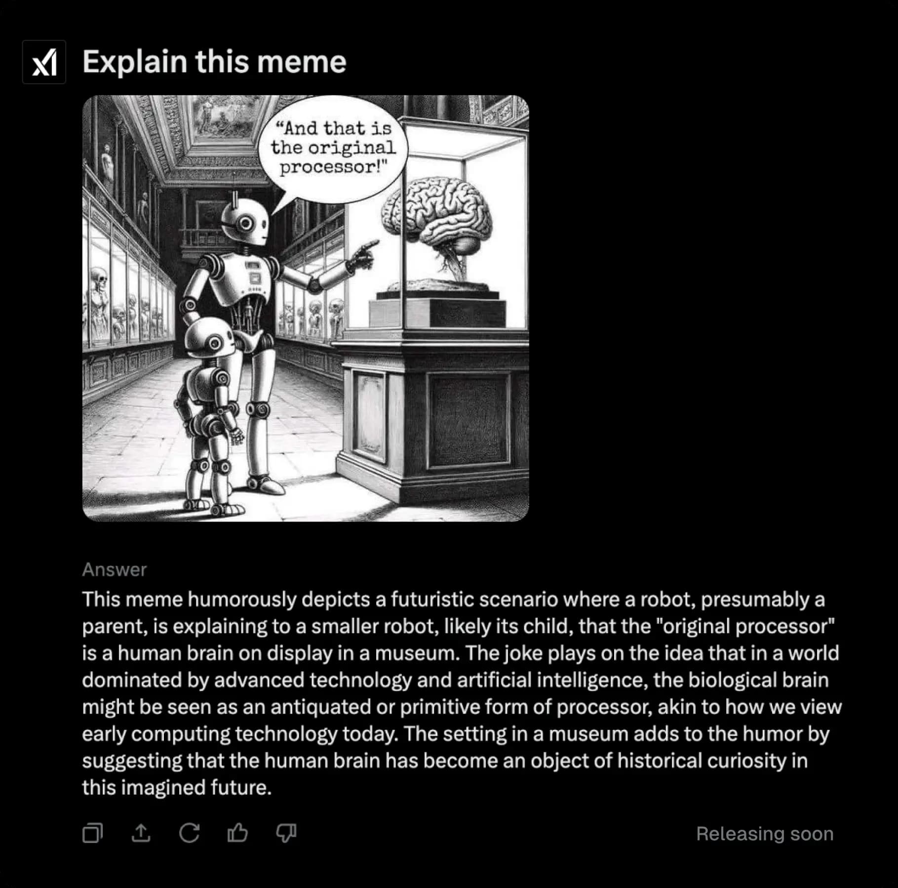 Photo of a meme and Grok's explanation