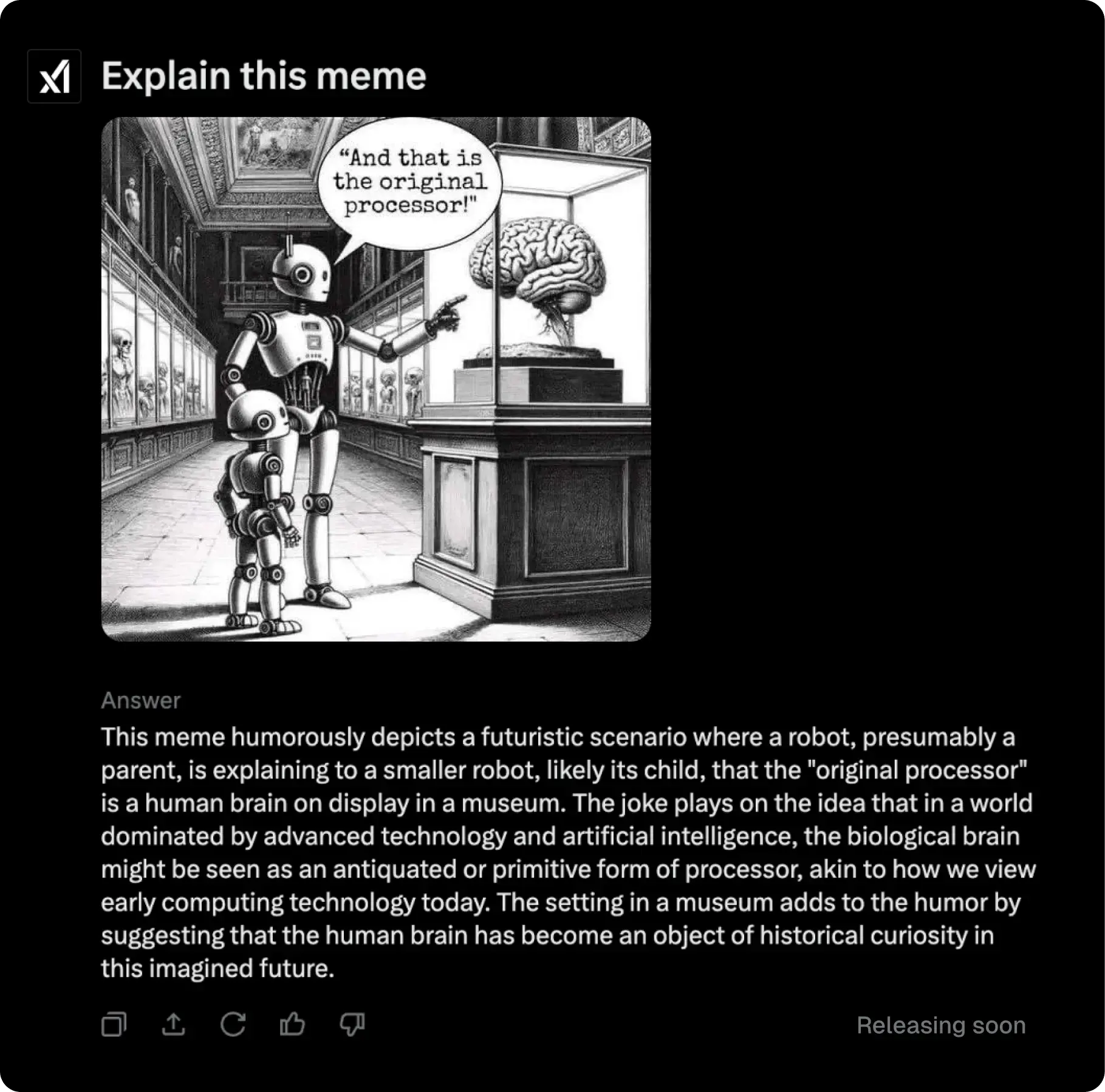 Photo of a meme and Grok's explanation