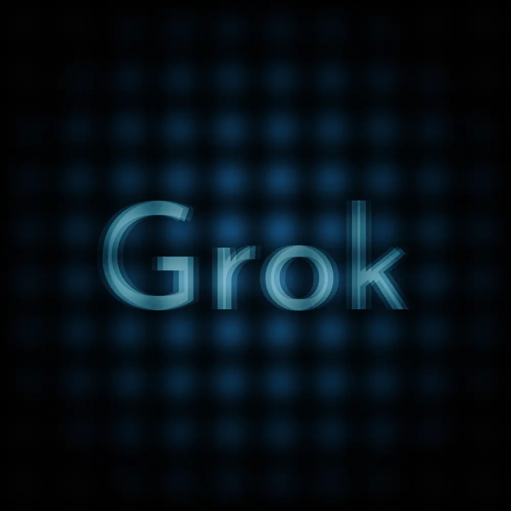 A stylized version of the Grok logo over a black and blue background