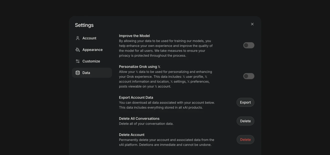 Web app data controls
